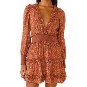 House of Harlow 1960 Women’s Sz XS Rust Orange Liberty Floral Print Wallis Dress